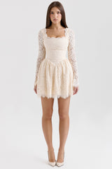 cream lace long sleeve mini dress