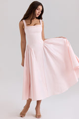 rose pink stretch cotton midi sundress
