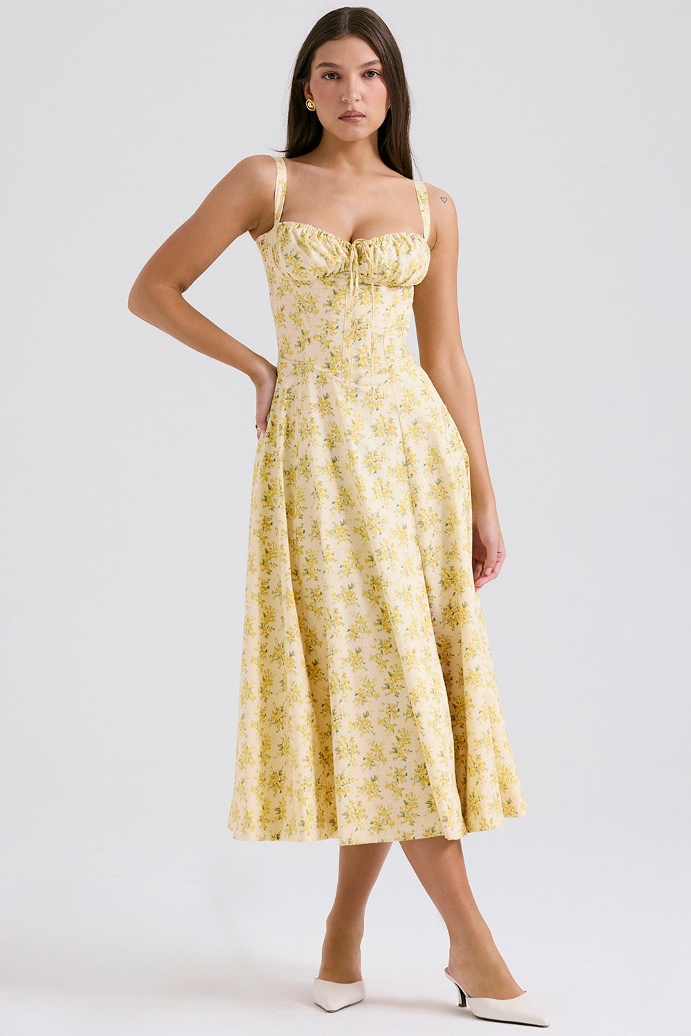 buttercup vintage floral print cotton bustier sundress