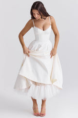 white tulle midi dress