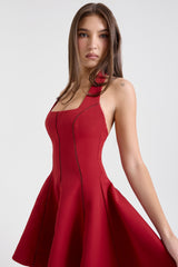 red halter neck bow mini dress