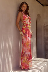 XYLIA HALTER LOW PLUNGE MAXI DRESS - KIARA PEACH