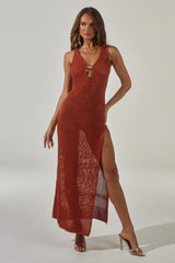 ARIYA SLEEVELESS KNIT MAXI DRESS - RUST METALLIC