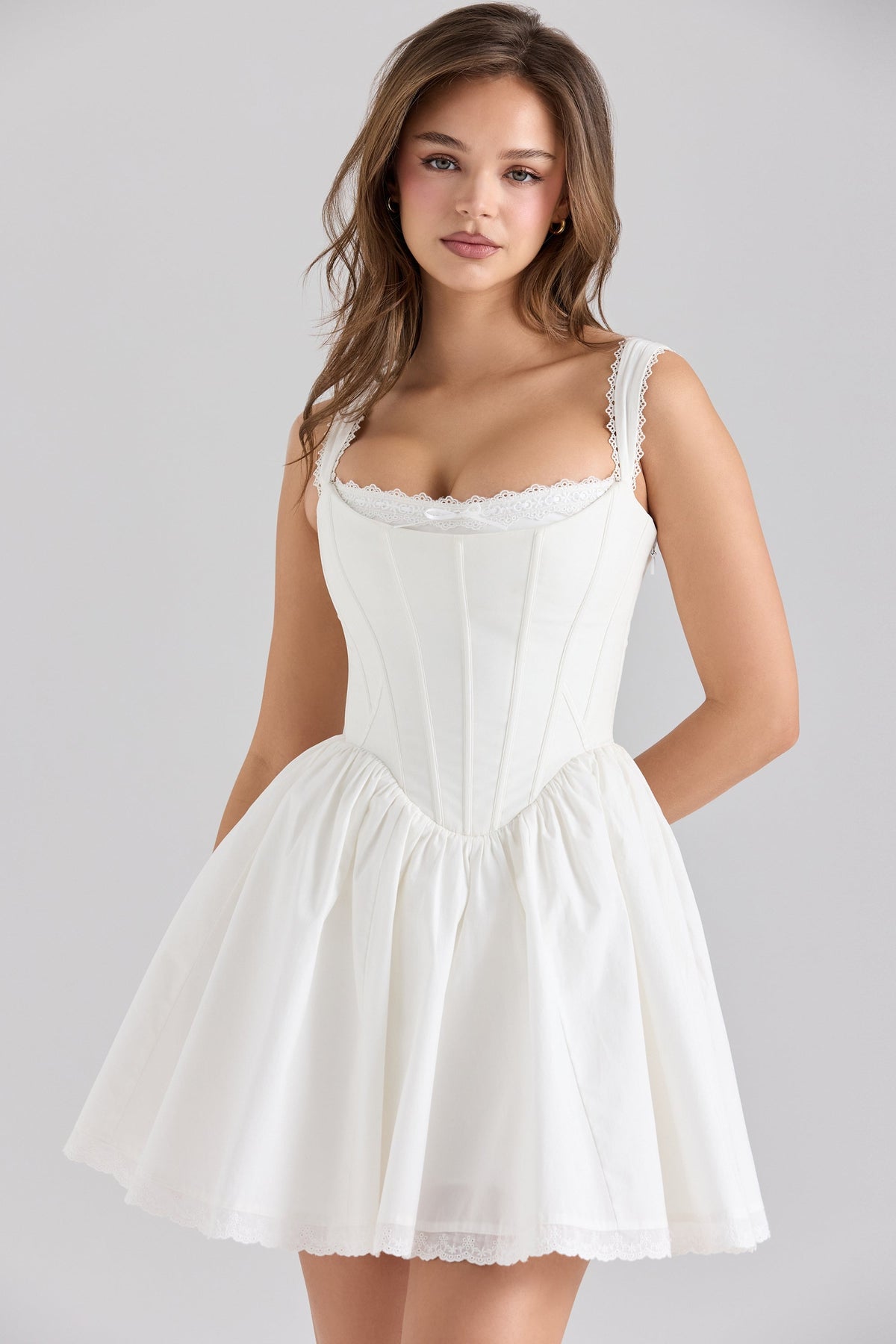 white stretch cotton corset mini dress