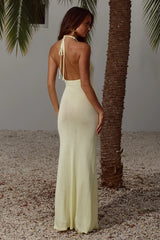 SABRINA HALTER KNIT MAXI DRESS - LEMON