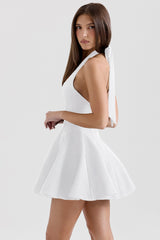 white halter neck bow mini dress
