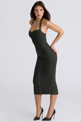 emerald halter neck bandage midi dress