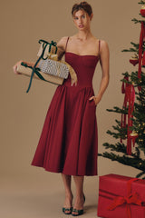 wine corset midi dress