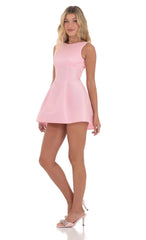 High Neck Open Back Flare Dress in Pink