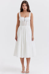 white lace trim midi dress