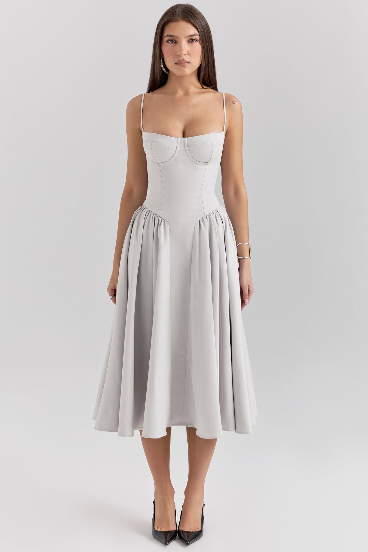 dove grey corset midi dress