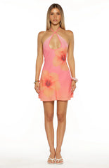 Better Days Pink Ombre Hibiscus Halter Mini Dress