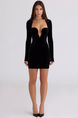 black velvet deep plunge mini dress