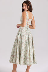 sage floral print cotton midi dress