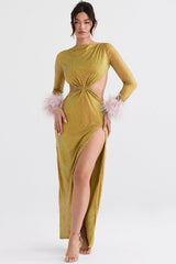 chartreuse crystallised maxi dress