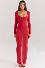 holly red mesh maxi dress with bodysuit