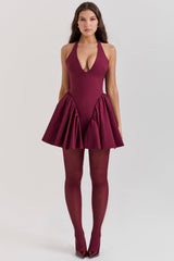 wine halter mini dress