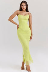 acid lime corset maxi dress