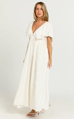Lyrad Midi Dress Linen Empire Waist Textured Dress in White