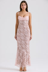 rose pink lace godet gown