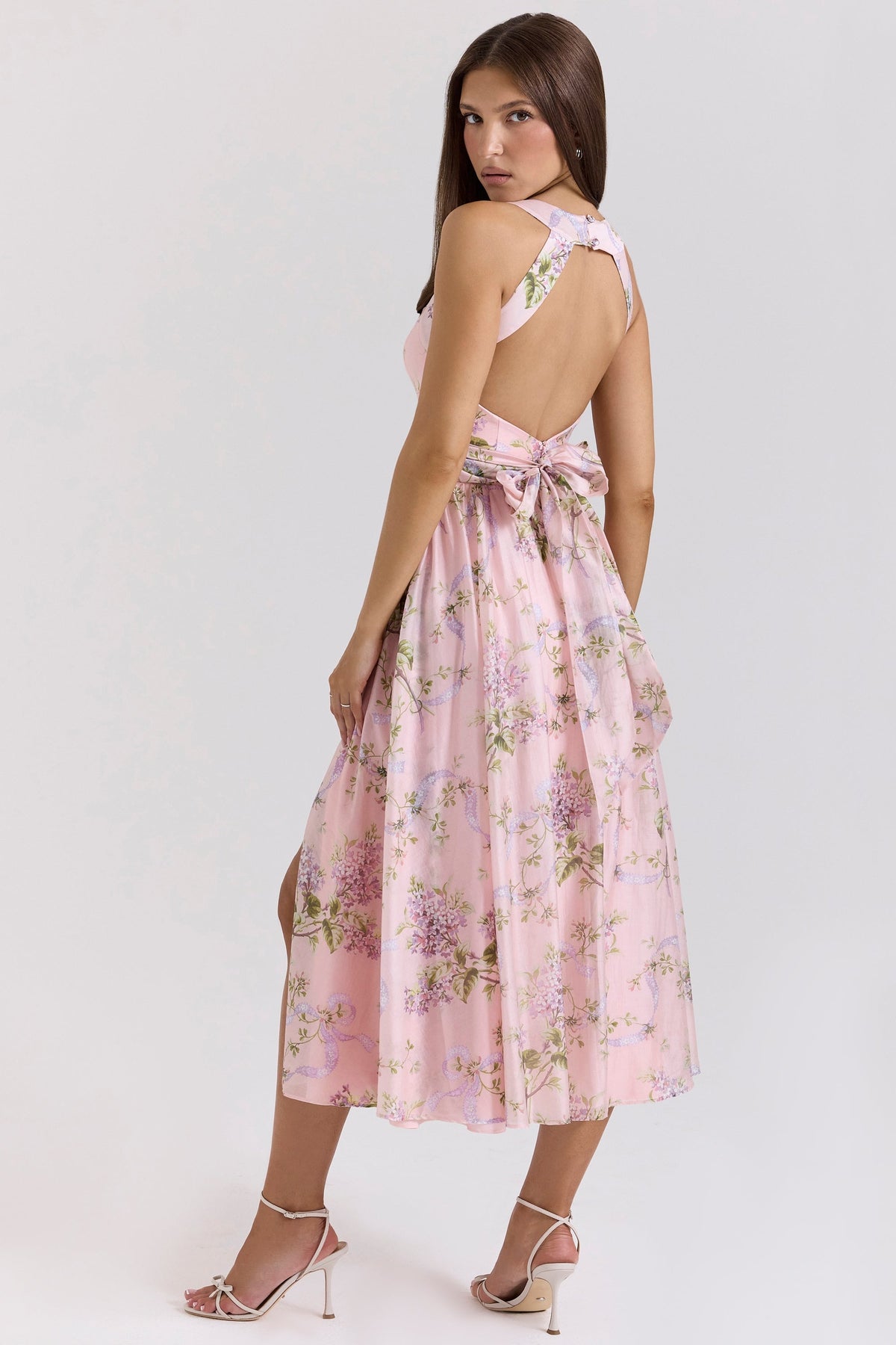 pink floaty chiffon midi sundress