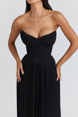 black georgette pleated maxi dress