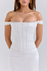 ivory satin corset maxi dress