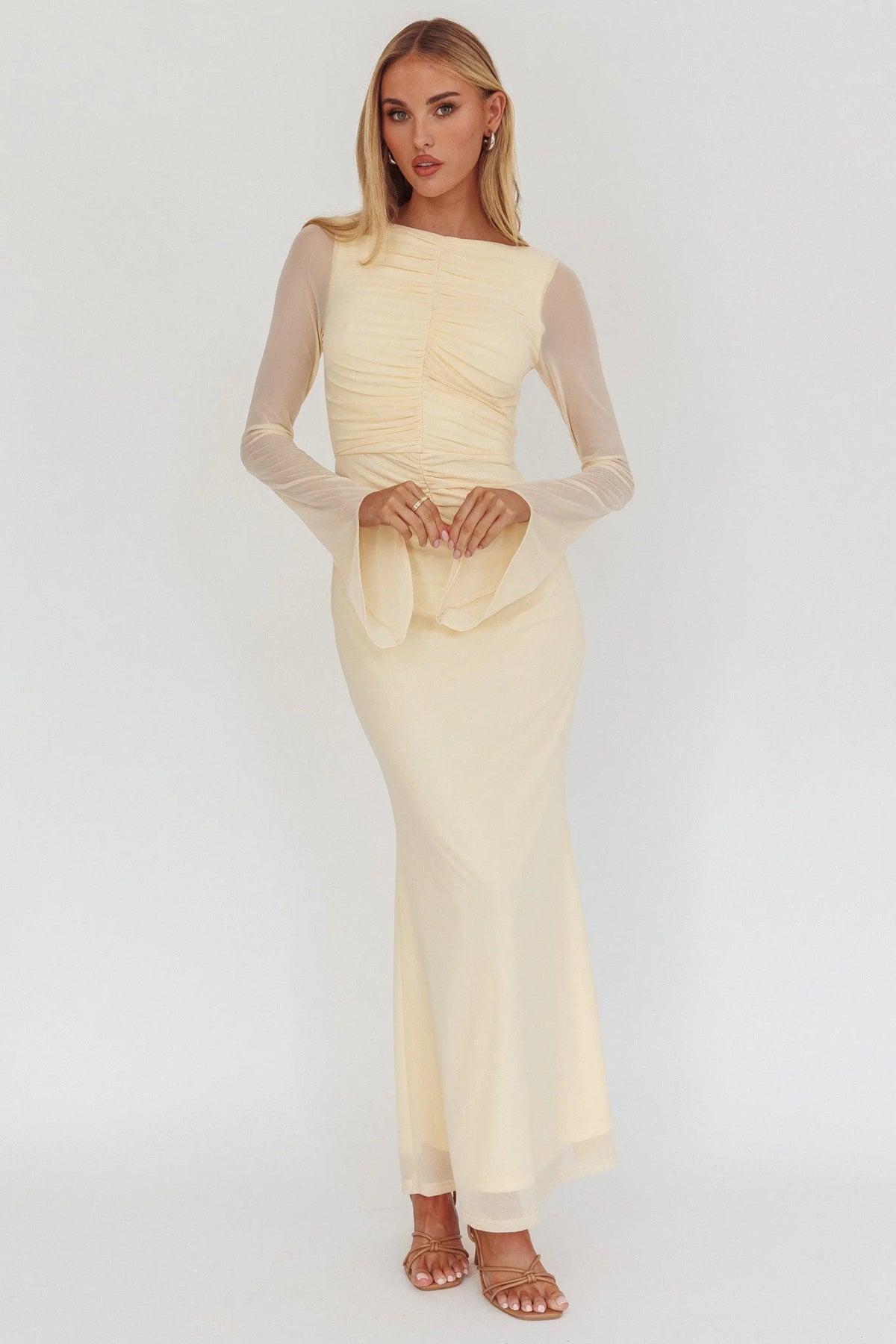 Luna Love Long Sleeve Mesh Maxi Dress Cream