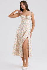 ivory meadow print cotton bustier sundress