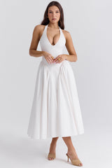 white cotton halter midi sundress