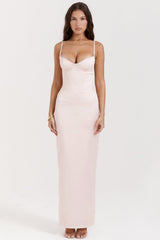 soft peach corset maxi dress