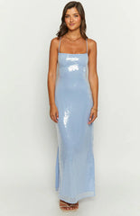 Manhattan Blue Sequin Slip Maxi Formal Dress