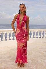 LEXIE LOW PLUNGE HALTER MAXI DRESS - ISABEL PINK