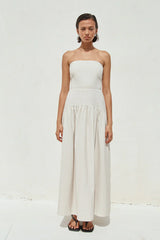 HEATHER MIDI DRESS - STONE PINSTRIPE