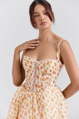 royal rose print corset midi sundress