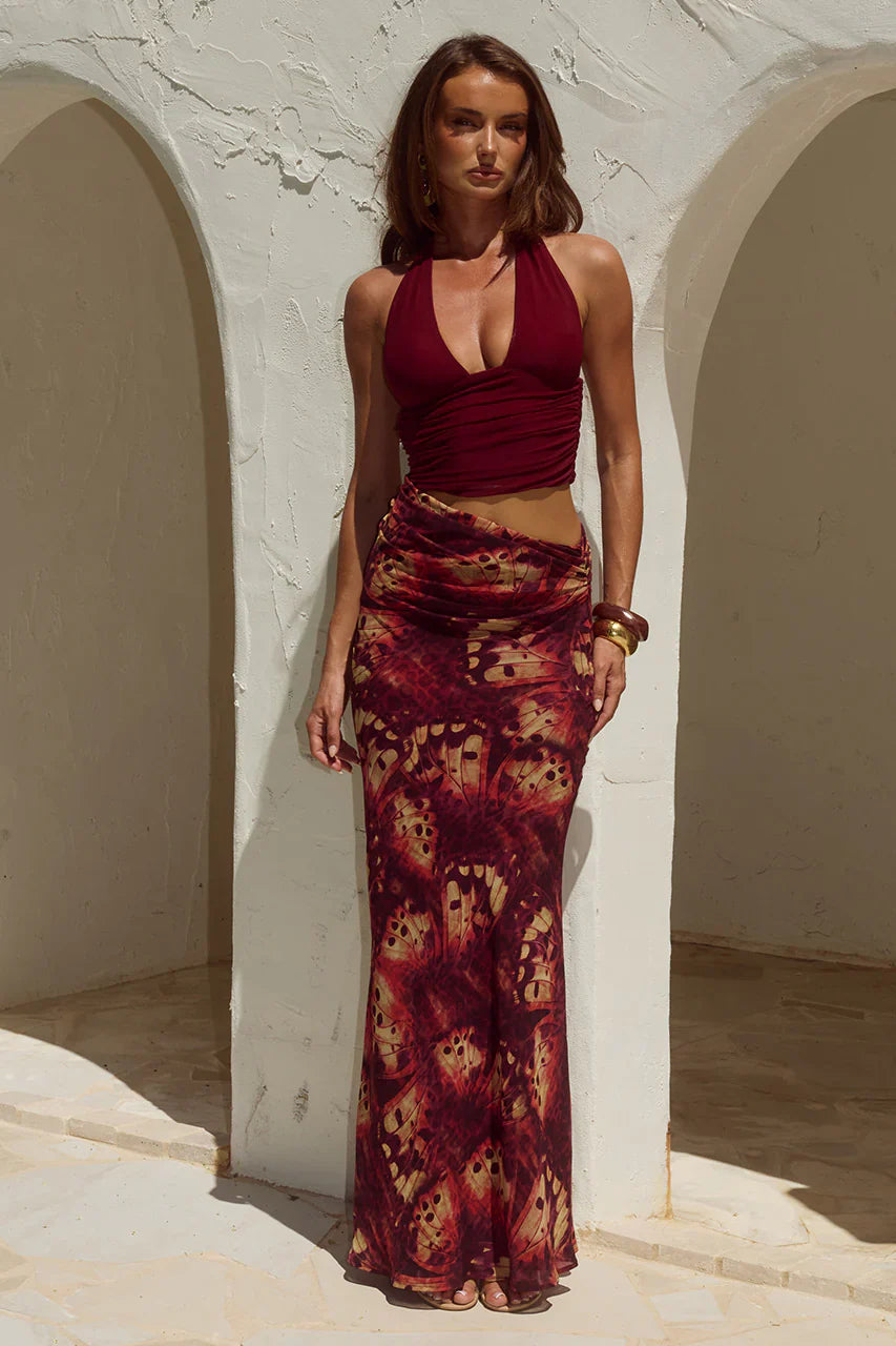 ALEXIS HALTER CUT OUT MAXI DRESS - ELIANA RED
