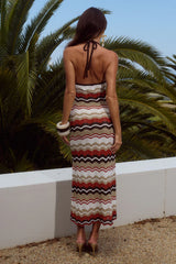 VERNANZA HALTER KNIT MAXI DRESS - ORANGE MULTI