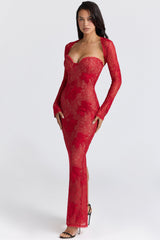 red lace embroidered maxi dress - limited edition