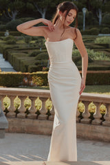 ivory satin strapless bridal gown