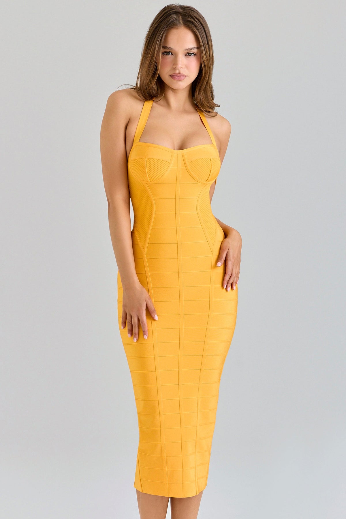 orange sherbet midi bandage dress