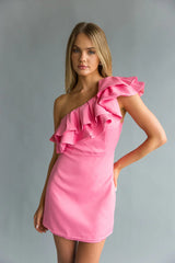 Edith One Shoulder Ruffle Mini Dress