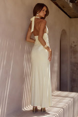 ARINA HALTER V-NECK MAXI DRESS - LEMON