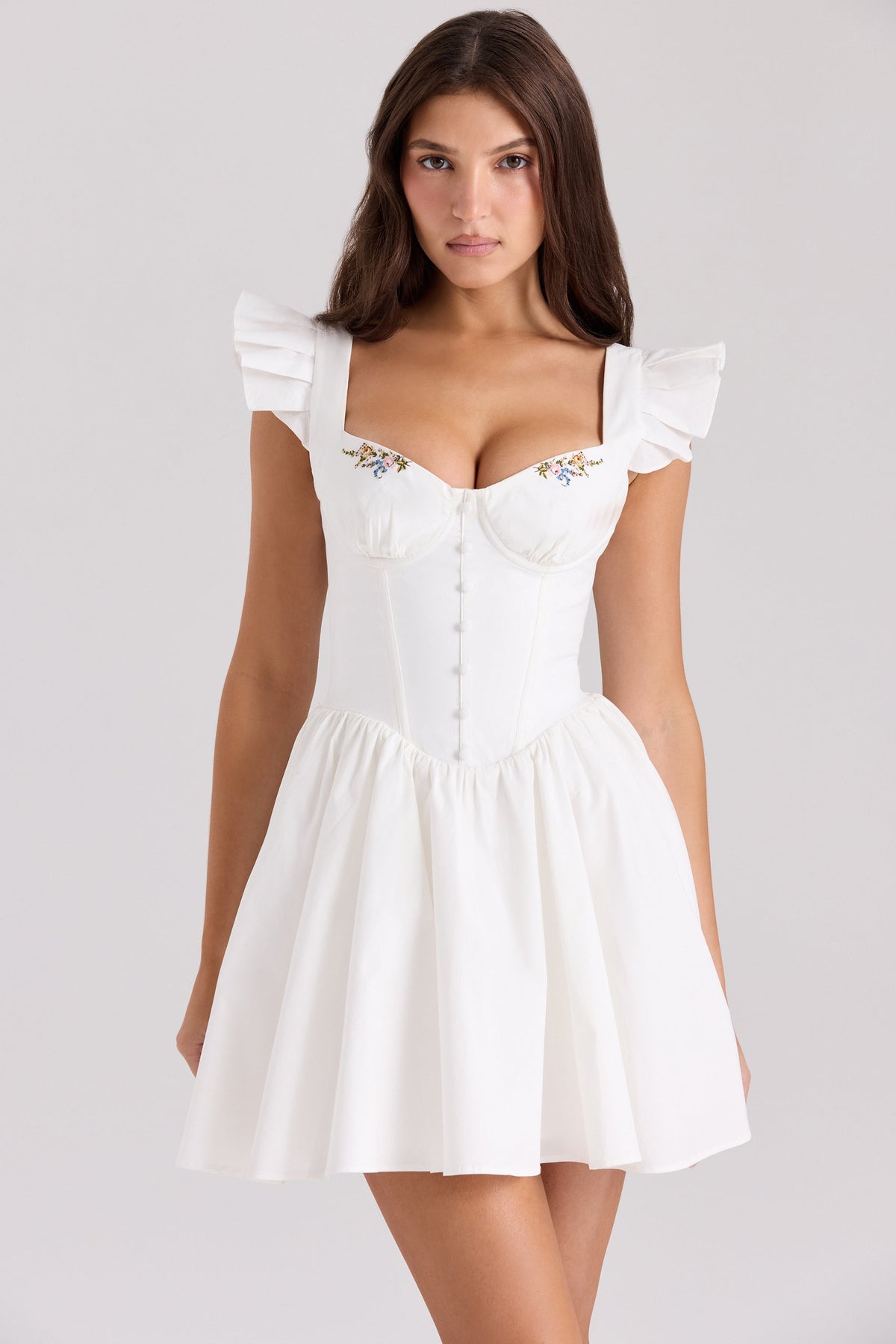 white cotton embroidered mini dress