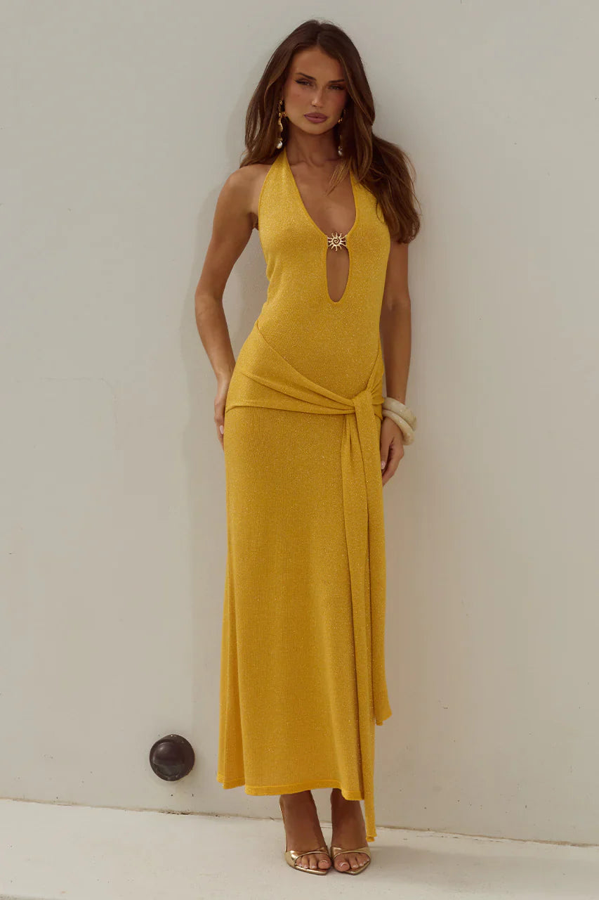 AYELLA DEEP-V KNIT MAXI DRESS - MANGO