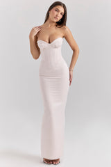 blush satin midi dress