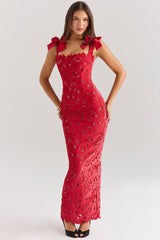 holly red velvet lace maxi dress
