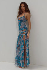 KIKI HIGH SLIT MAXI DRESS - DANTE TEAL