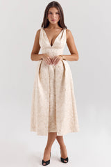 ivory metallic jacquard midi dress - sale