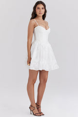 white jacquard corset mini dress