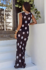 TERA HIGH NECK MAXI DRESS - BLACK/WHITE POLKA
